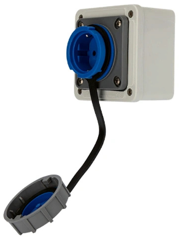 111-125 Rexant Настенная влагозащищенная розетка с крышкой 16 А, 2Р+РЕ, IP68 