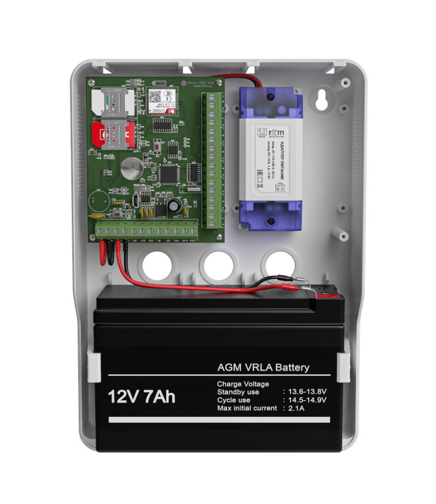 108480505 Ритм Панель охранная проводная Mega Light в корпусе (под АКБ 1,2-7 Ач с БРП 12V 1А)