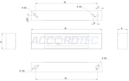 ML-180K с уголком, цвет Серебряный Металлик, Электромагнитный замок ACCORDTEC, 200 кг, накладной