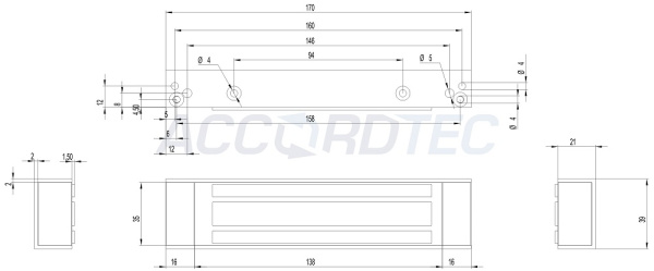 ML-180A-2 Электромагнитный замок ACCORDTEC, 180 кг, накладной