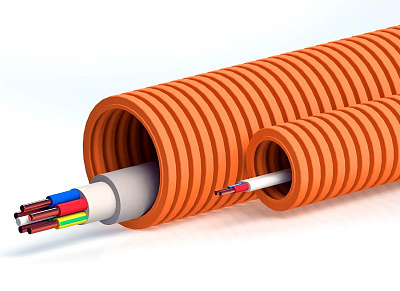 Труба гофрированная ПНД лёгкая 350 Н безгалогенная (HF) оранжевая с/з д20 (100м/4800м уп/пал) 